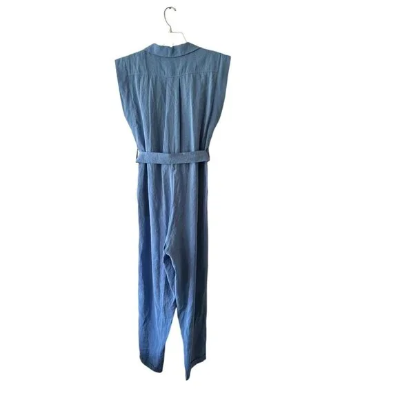 Zara Belted Jumpsuit Sleeveless Button Up Blue Size S
